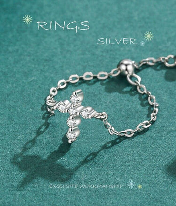 Sparkling AAA+ Zircon Trendy Personality Cross Adjustable Chain Rings - Fine Christian Jewellery - The Jewellery Supermarket